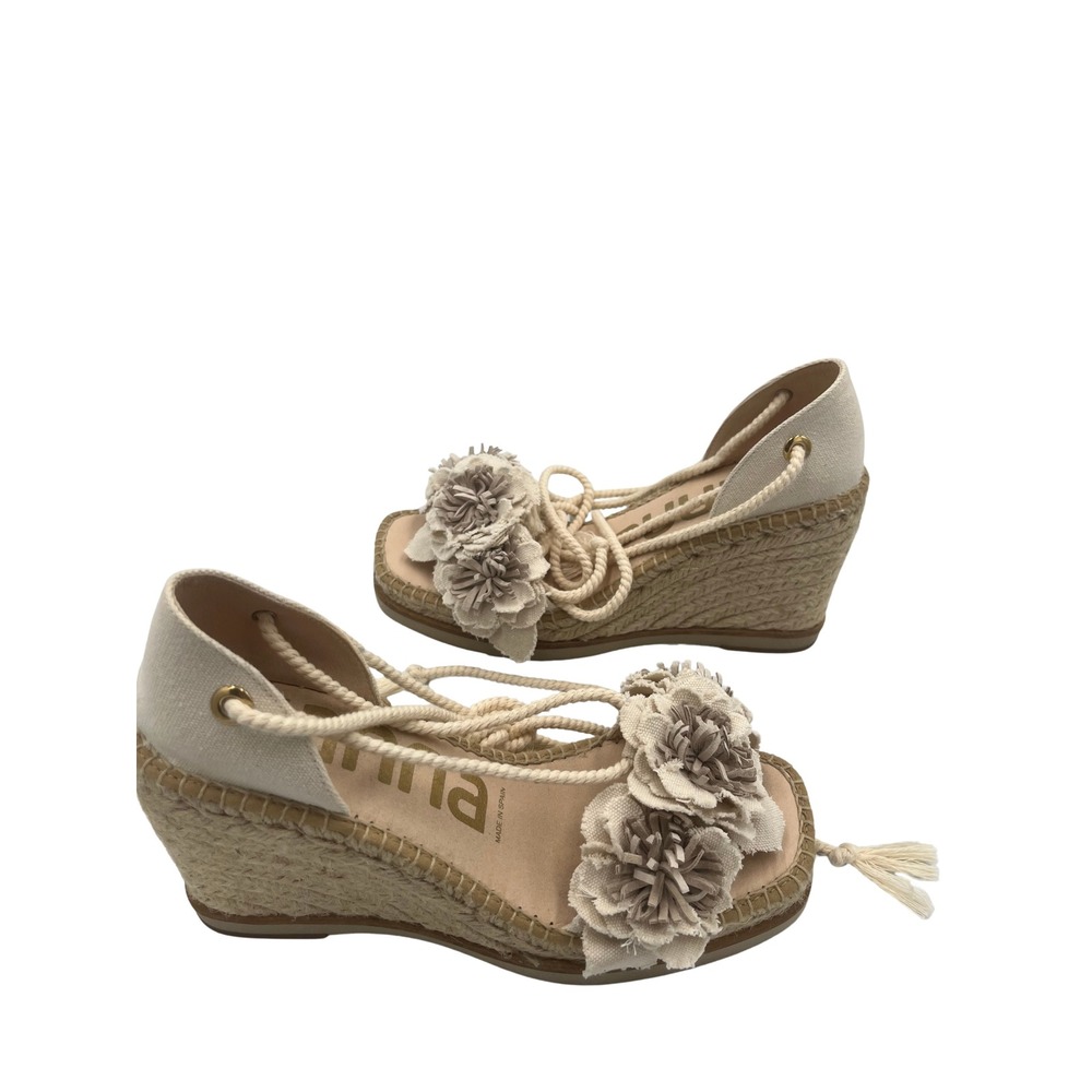 Kanna Floral Applique Lace Up Espadrille Wedge Sandals Off White Size 39 JHJNTV - Picture 4 of 5